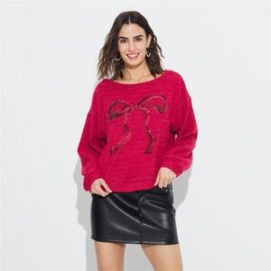NEW WITH TAGS Wild Fable Red Sequin Bow Graphic Sweater - Women - Medium